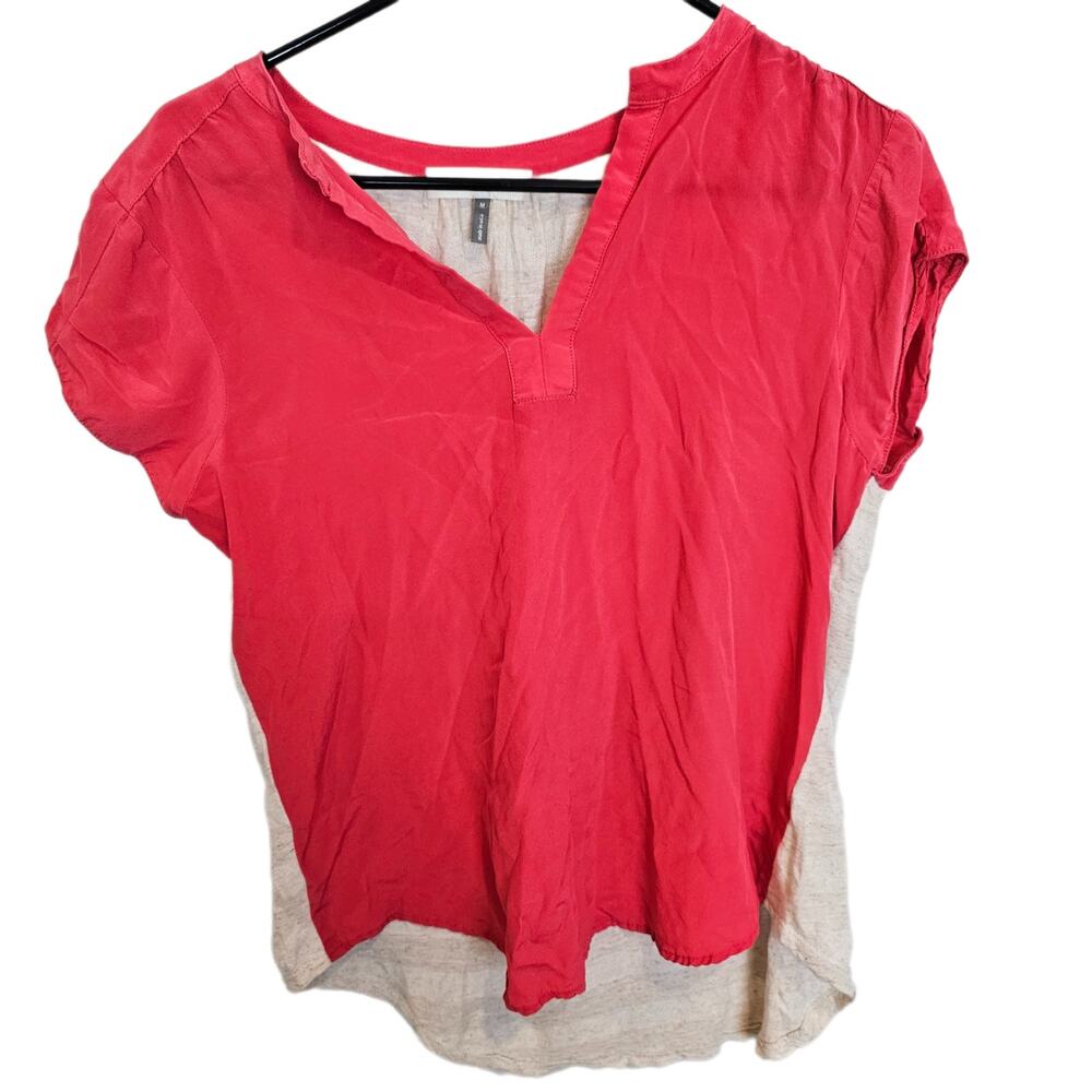 Amour Vert Womens Silk Linen Top Size M Mixed Media Quiet Luxury Coastal Grandma